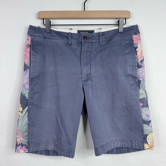 Abercrombie Fitch Shorts Mens 32 Blue Floral Print Chino Coastal Hawaiian Resort - Picture 1 of 6